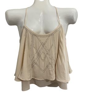 Miss Me cream colored layered beaded strappy cropped tank top